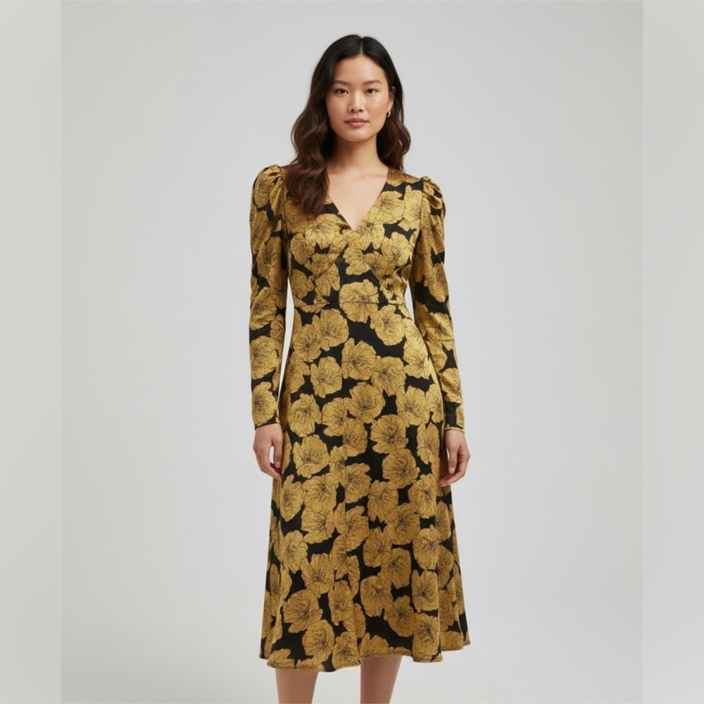 New With Tags Nasty Gal Floral Tea Midi Dress Long Sleeve Size zero
